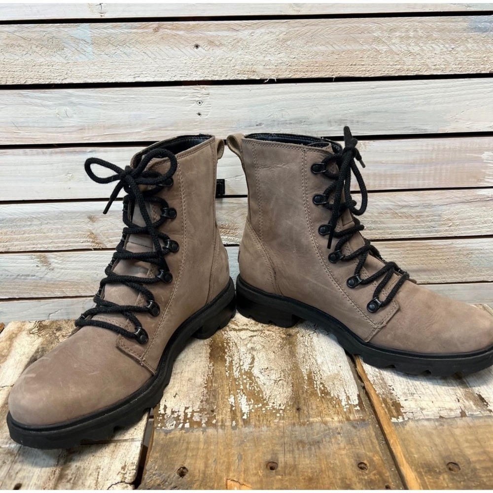 Sorel Taupe Leather Lennox Waterproof Combat Lug Sole Boots 10.5 - Picture 4 of 9